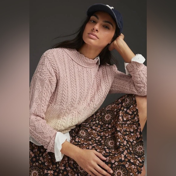 Anthropologie Marci Dip Dyed Sweater Women’s Size Med Cable Knit Mock Neck Knit - Picture 1 of 6